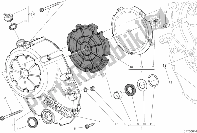 Alle onderdelen voor de Koppelingsdeksel van de Ducati Diavel Cromo USA 1200 2013
